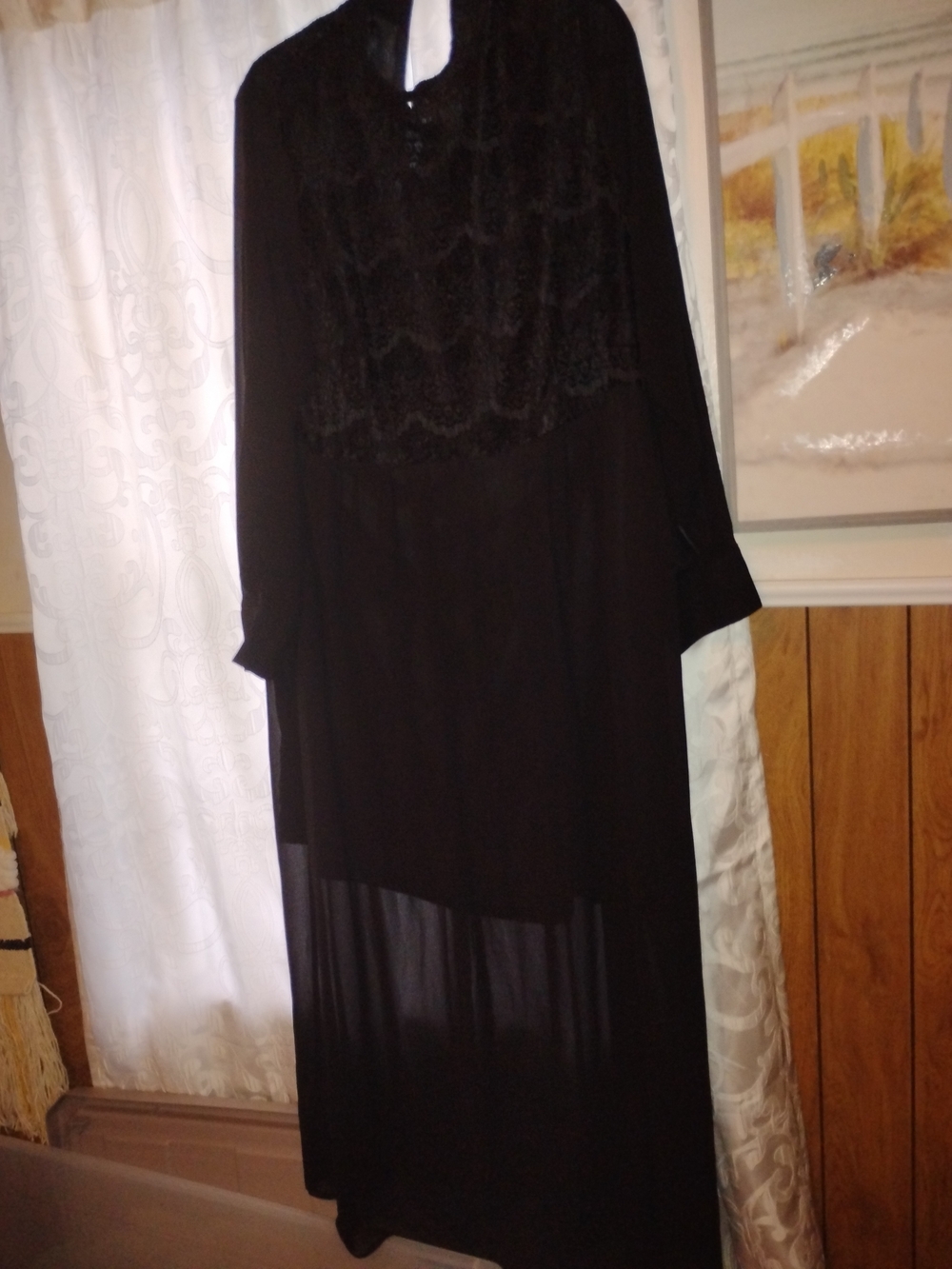 SHEIN Black Long Sleeve Lace Yoke Maxi Dress